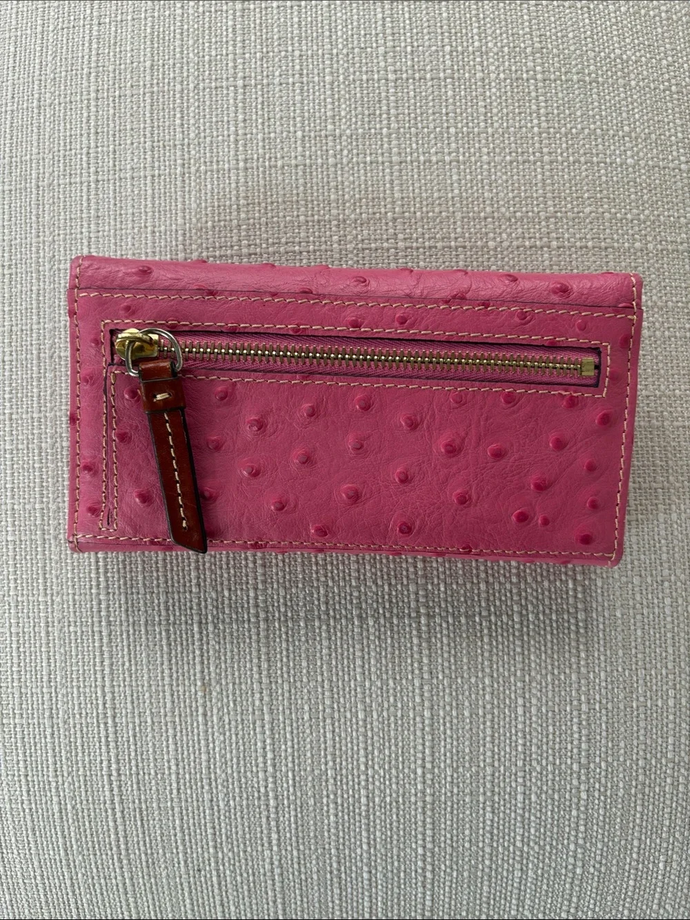 Dooney & Bourke Hot Pink Ostrich-Embossed Continental Wallet